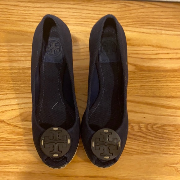 Tory Burch espadrille platforms. Worn once! navy - Picture 1 of 2